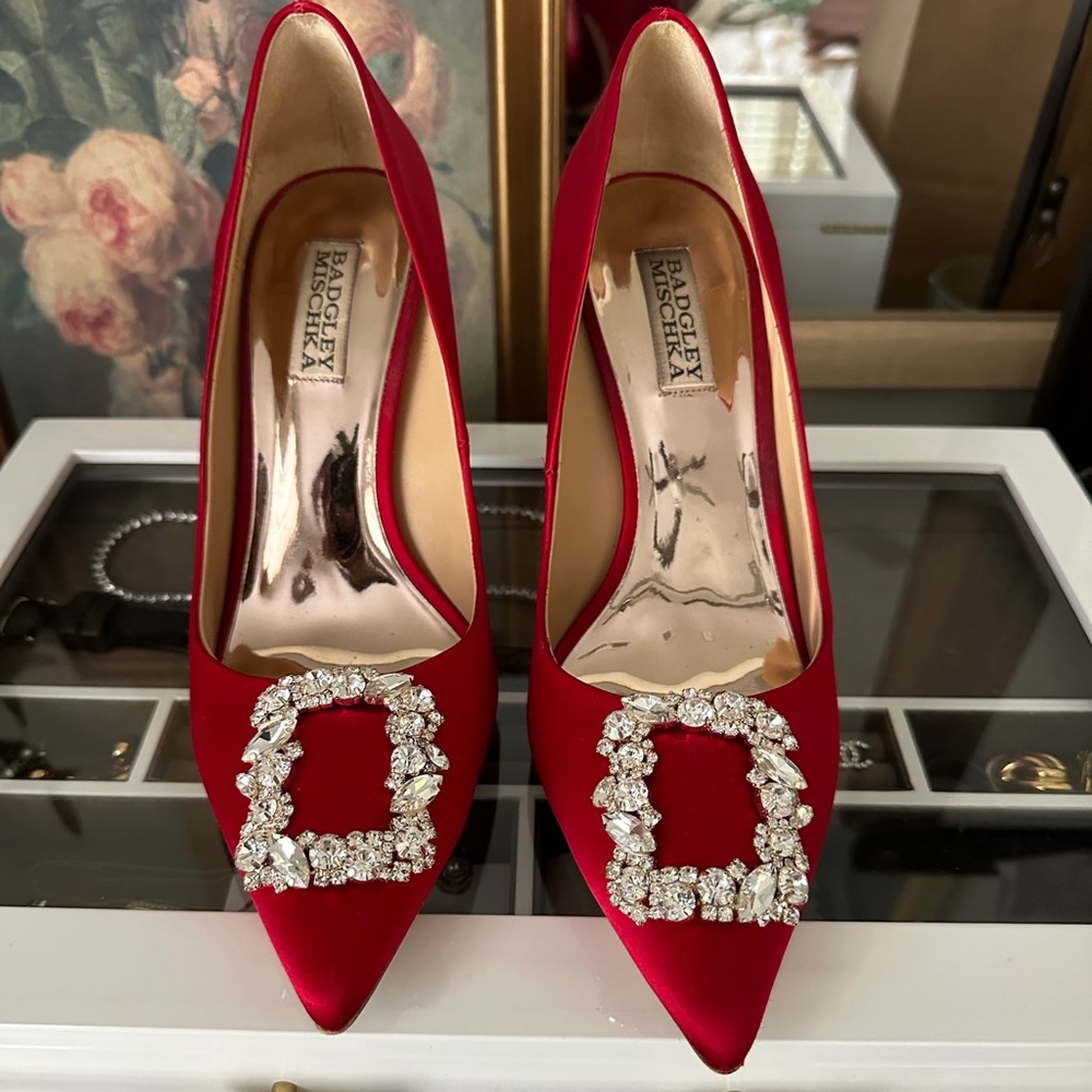 BADGLEY MISCHKA COLLECTION - Cher Crystal Embellished Pump RED HEELS